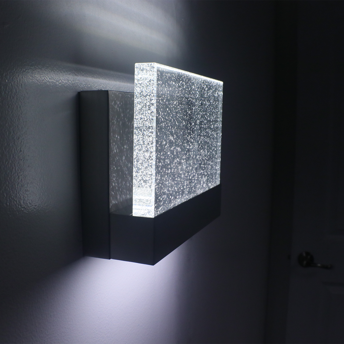 Matte Black Integrated LED Rectangle Wall Sconce with Bubble Glass