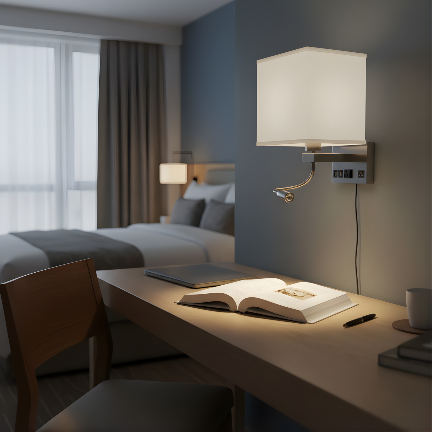 Square Wall Lamp w/ LED Reading Light