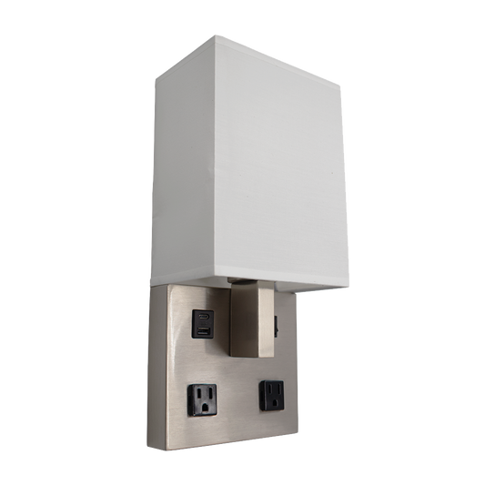 1 Light Hotel Wall Lamp w/ USB-A/USB-C and 2 Outlets